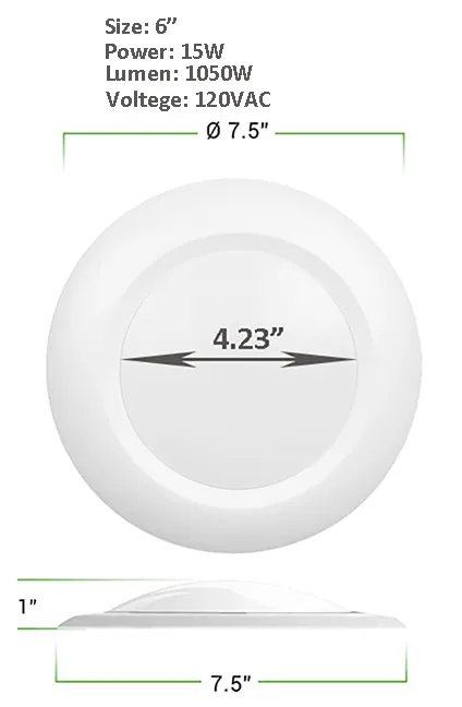 6" 2in1 Down Light Kit (4" or 6" J-Box) 6in 15w 1,650 Lumen 3CCT SWITCHABLE (3000K/4000K/5000K) Dimmable