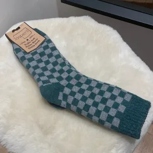 Checked Cosy Socks - Green & Grey