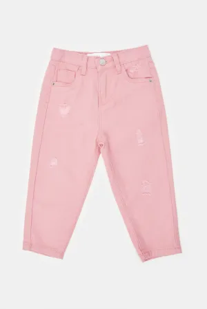 Girls Pink Solid Jeans