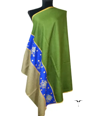 Green, Blue & Grey Pashmina Shawl WIth Tilla & Sozni 6974