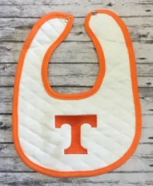 Orange & White Big "T" Baby Bib