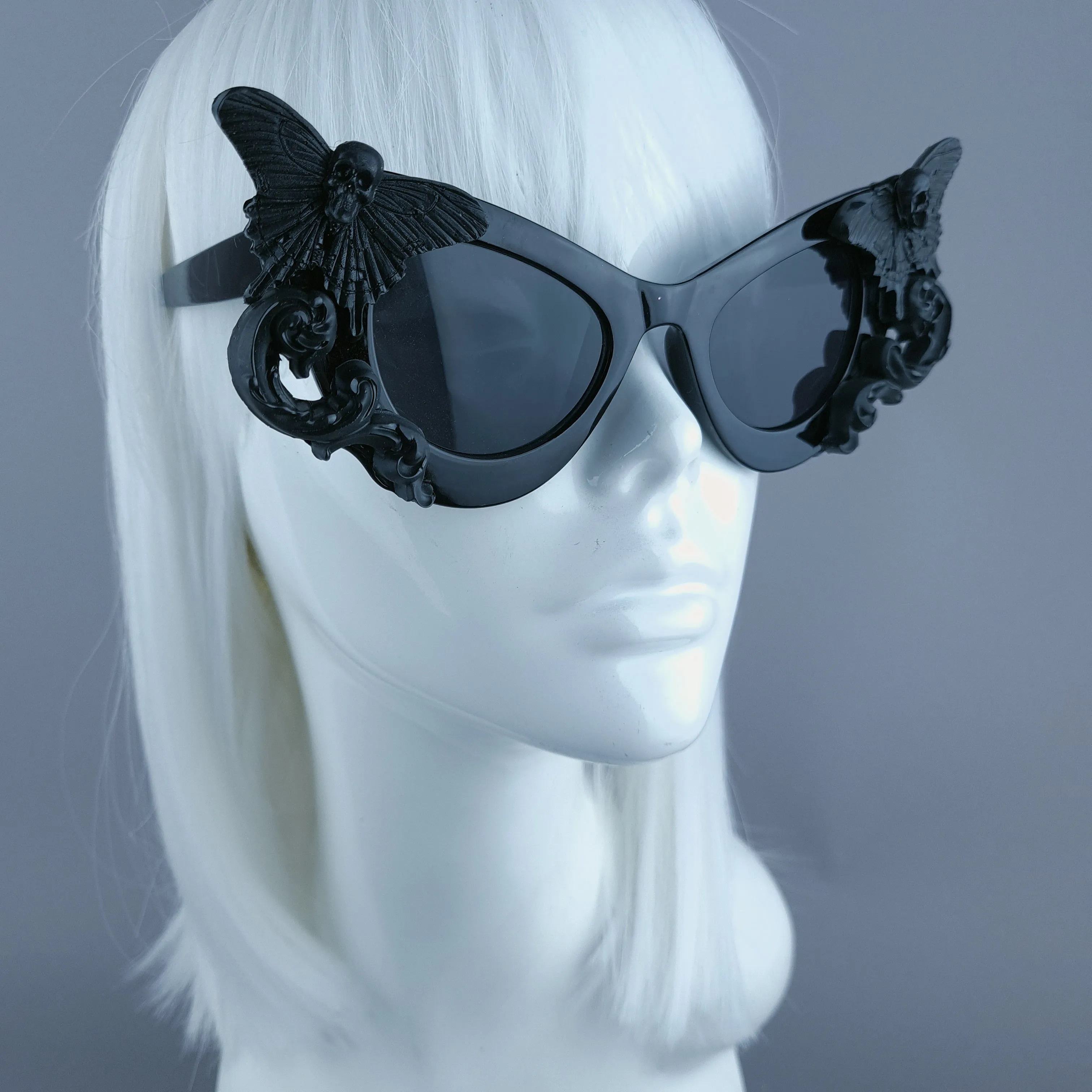 "Reborn" Black Filigree Butterfly Skull Sunglasses