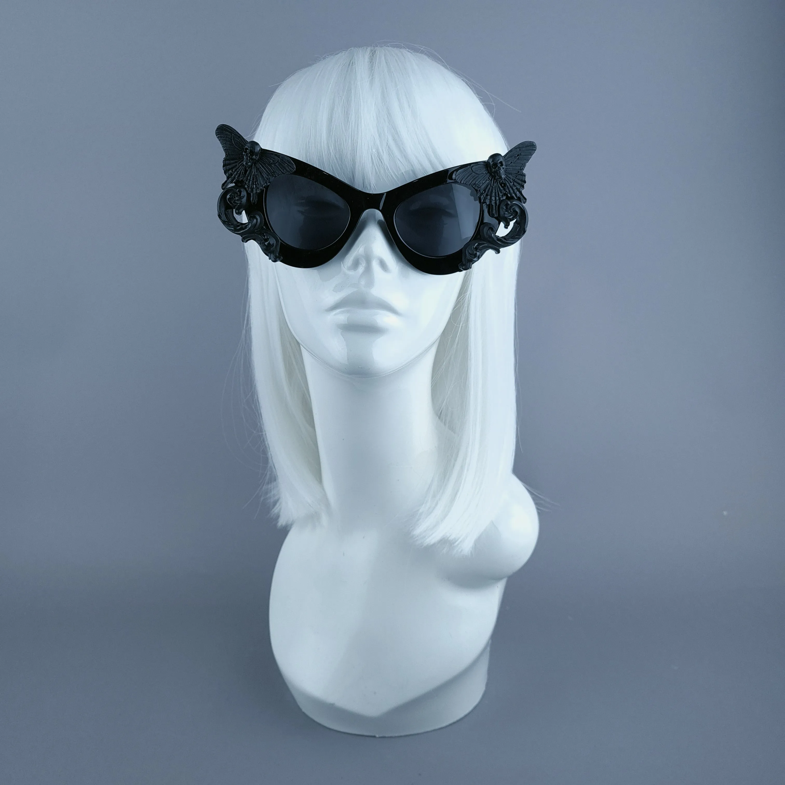 "Reborn" Black Filigree Butterfly Skull Sunglasses