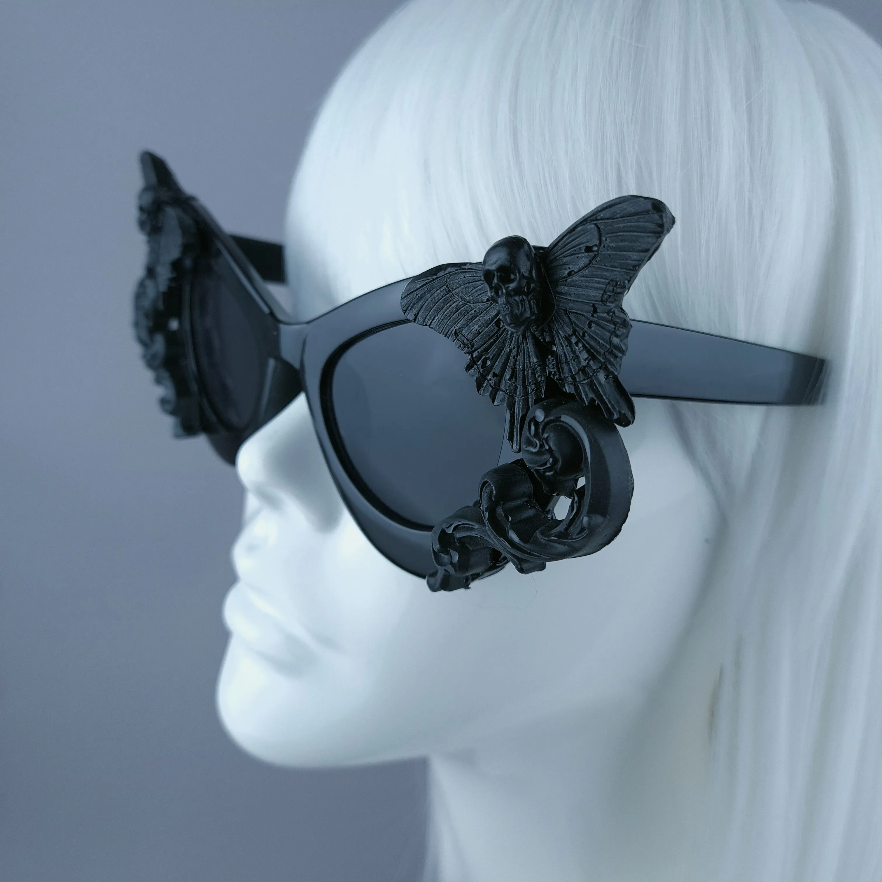 "Reborn" Black Filigree Butterfly Skull Sunglasses