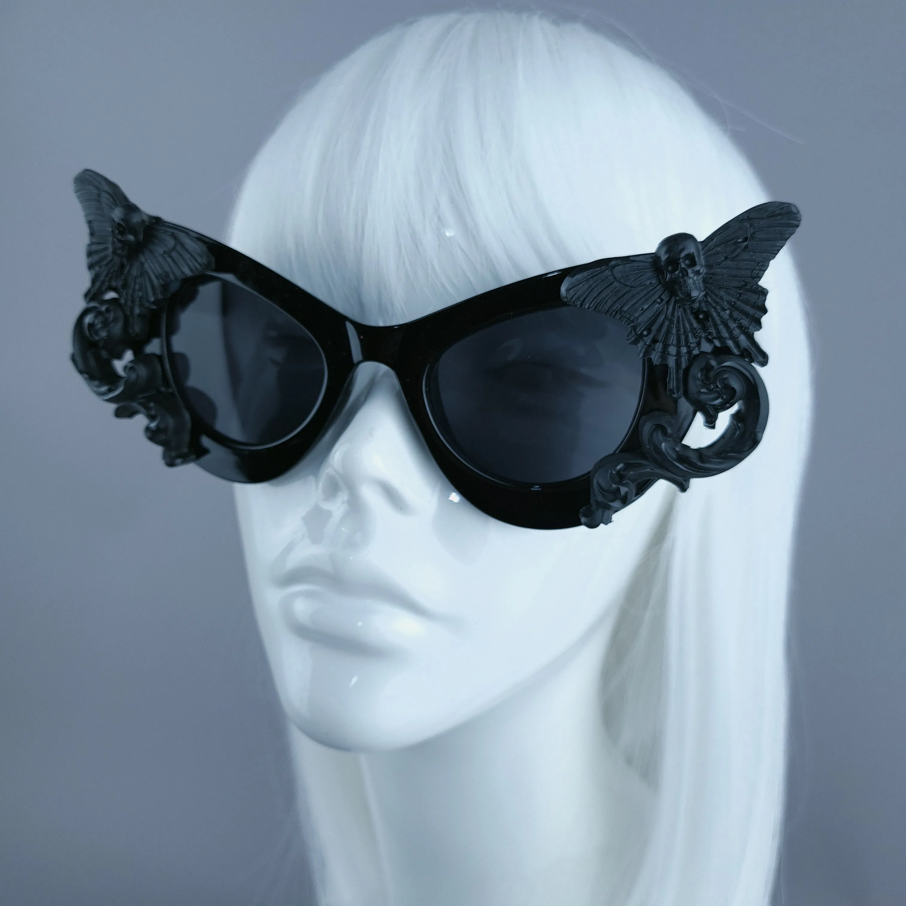 "Reborn" Black Filigree Butterfly Skull Sunglasses