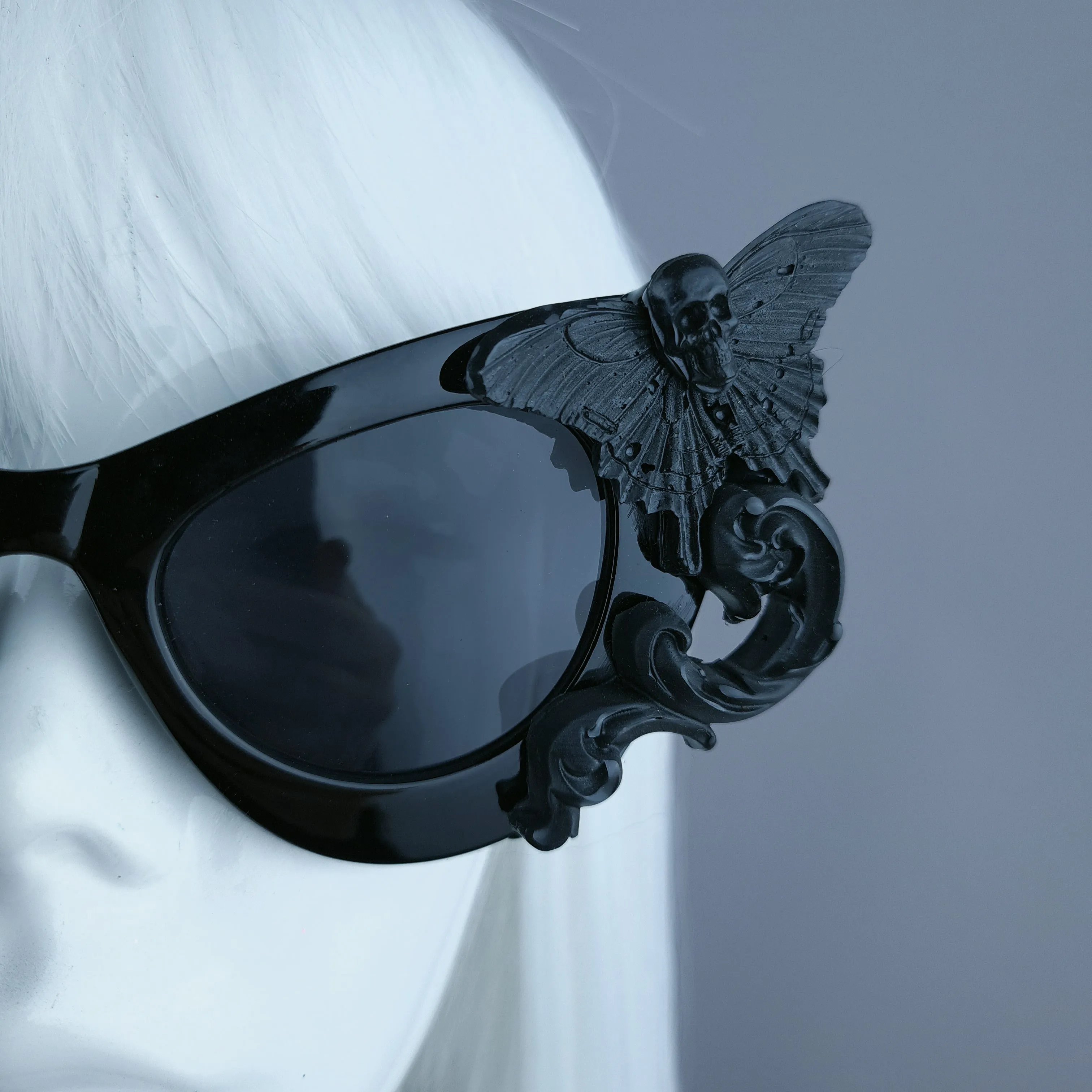 "Reborn" Black Filigree Butterfly Skull Sunglasses