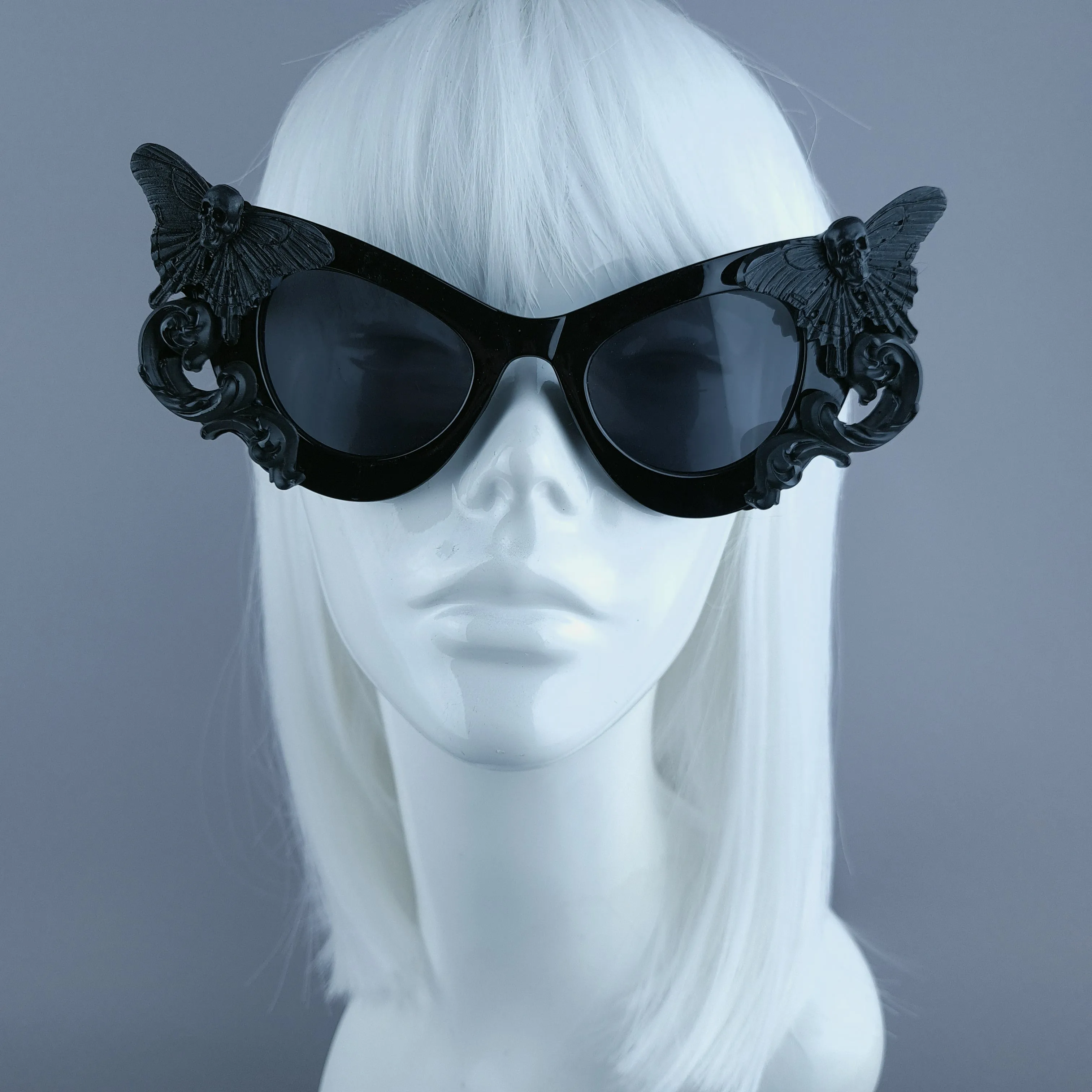 "Reborn" Black Filigree Butterfly Skull Sunglasses