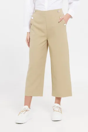 Senior Girls Beige Button Front Pants