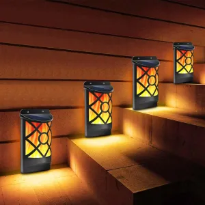 Solar Wall Lights Outdoor, Waterproof Flickering Flame Solar Fence Lights Dark Sensor for Patio Deck Driveway