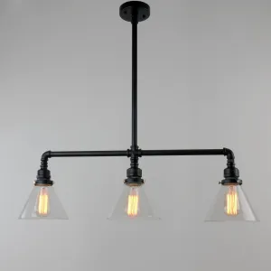 UNITARY BRAND Black Antique Rustic Glass Shade Hanging Ceiling Metal Pendant Light With 3 Lights